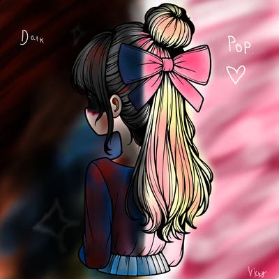 realistic girl  with hip length hair a bun and a big bow on the back of head