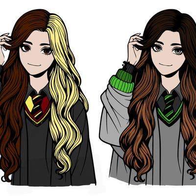 slytherin realistic long hair girl attending hogwarts school for witch’s and wizards