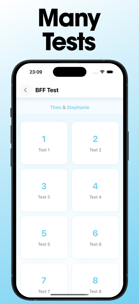 BFF 테스트 모바일 앱에서 여러 개의 번호가 매겨진 우정 퀴즈 그리드
