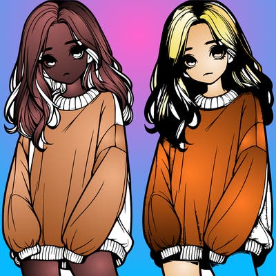 realistic girl with baggy sweater