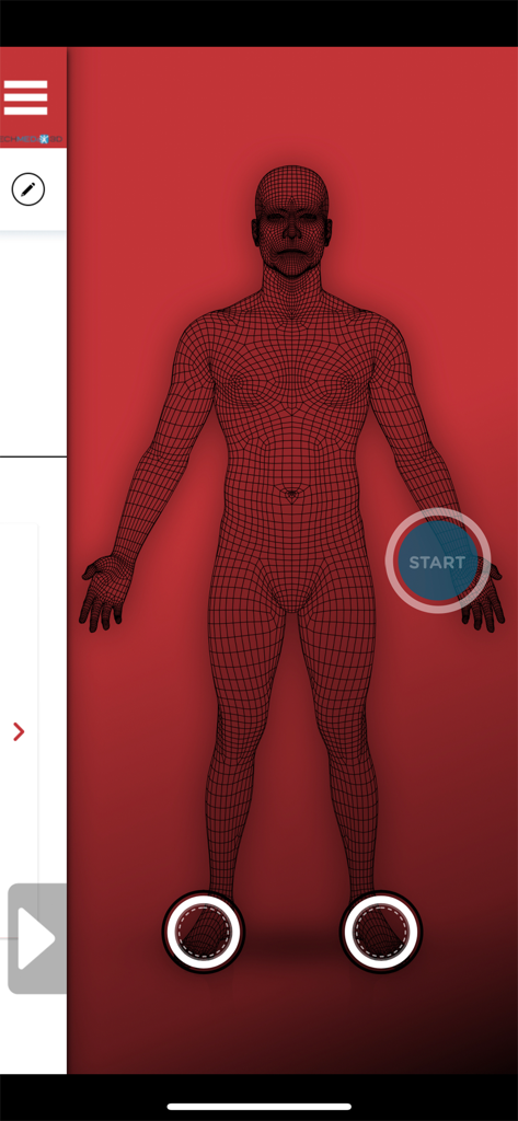 Paromed Australia - 3D wireframe human body model in the Paromed Australia medical scanning app interface