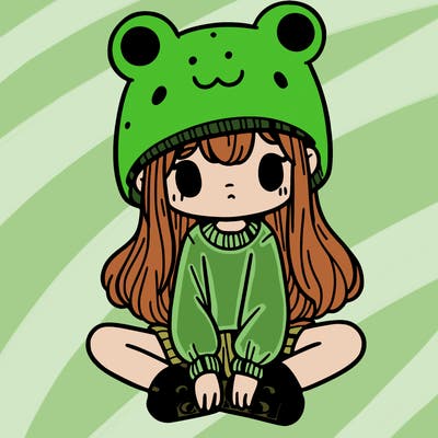 a girl wearing a frog hat and some frog socks