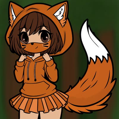 a girl with a therians fox mask and a tail