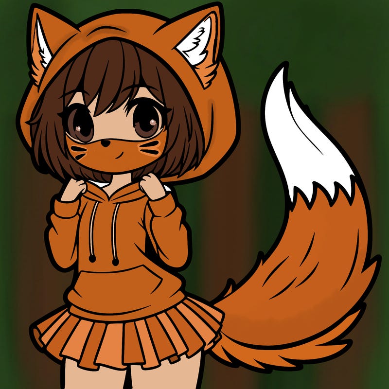 a girl with a therians fox mask and a tail