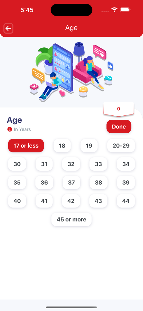 Age selection screen for calculating Canadian Express Entry CRS points