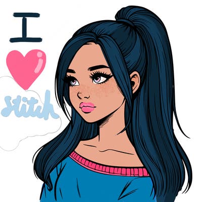 realistic girl with a high ponytail