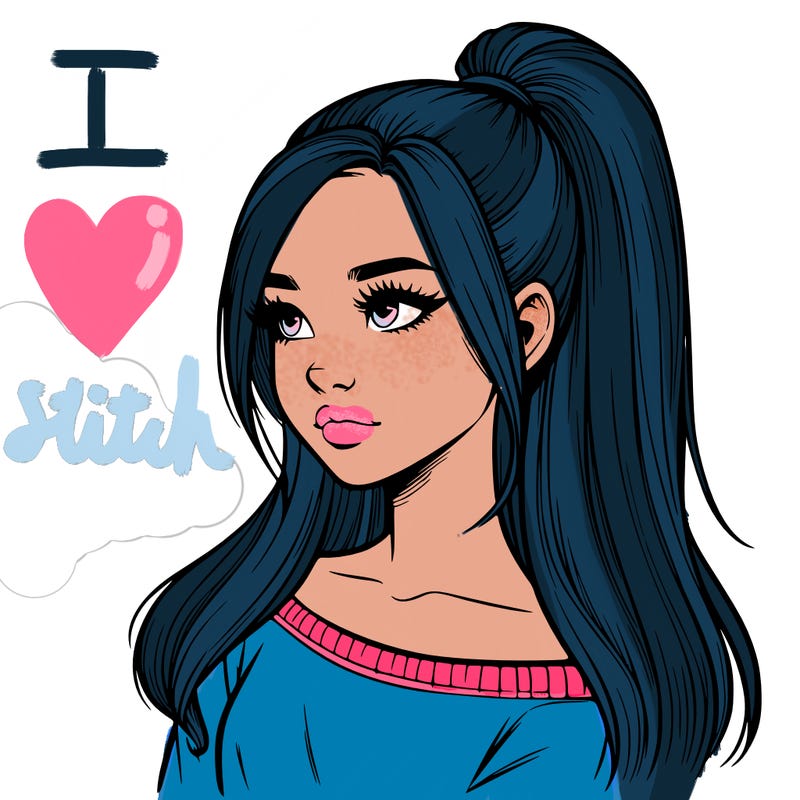 realistic girl with a high ponytail