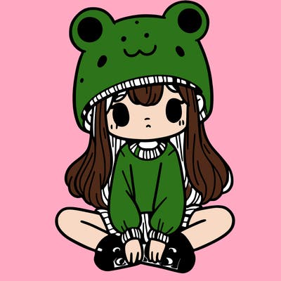 a girl wearing a frog hat and some frog socks