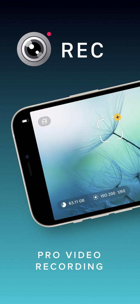 REC - Pro Video Camera - REC Pro Video Camera interface on iPhone showing manual recording settings