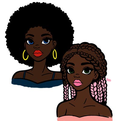a black woman with an afro and a black woman with braids