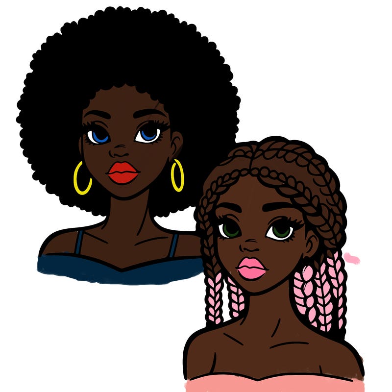 a black woman with an afro and a black woman with braids