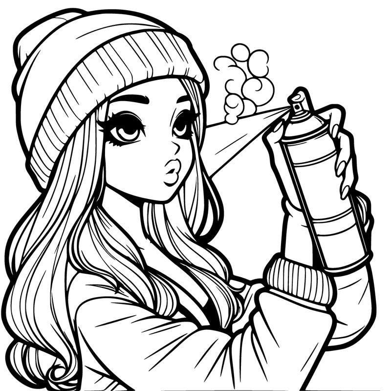 realistic girl spray painting