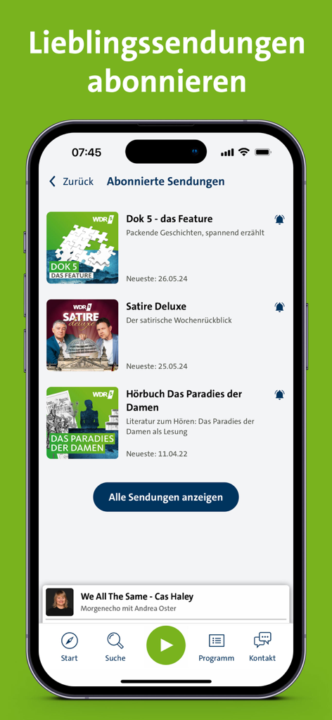 WDR 5 - WDR 5 app interface displaying subscribed radio programs
