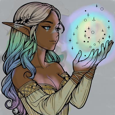 realistic elf girl doing magic