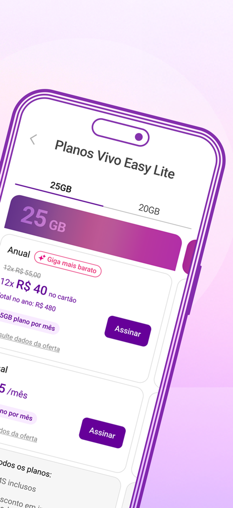 Vivo Easy Internet, App e Voz - Vivo Easy App mit 25 GB Mobilfunk-Datenplan-Optionen und Abonnementpreisen