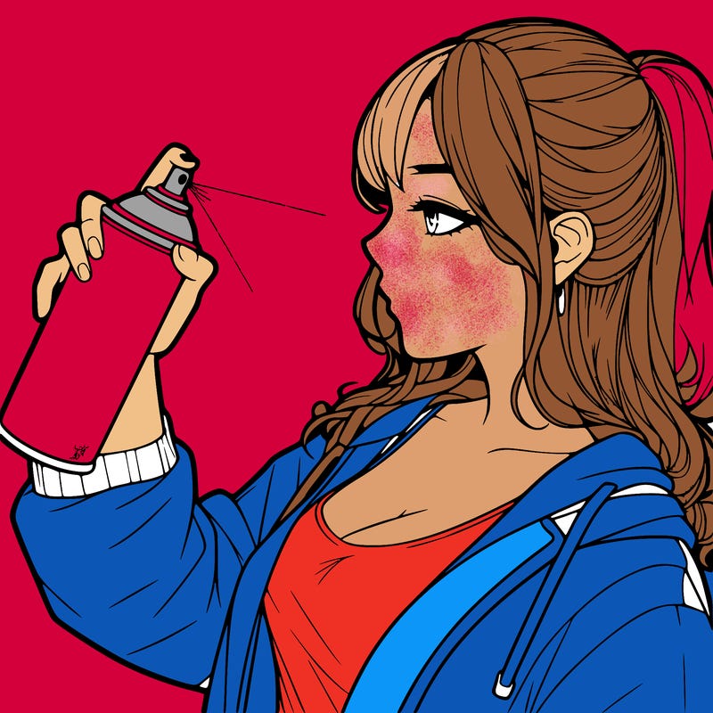 a realistic girl spray, painting