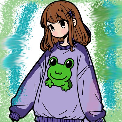 girl wearing frogging sweatshirt