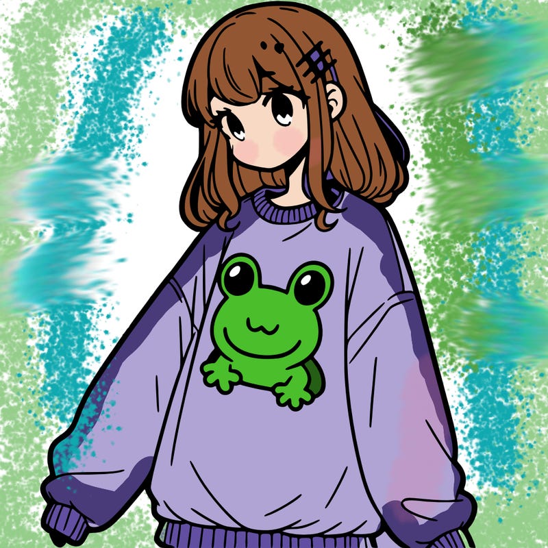 girl wearing frogging sweatshirt