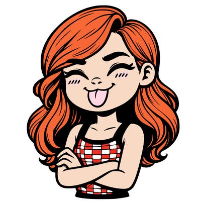 realistic girl crossing her arms and wearing a tank top with her tongue held out she has long hair