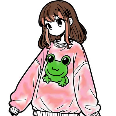 girl wearing frogging sweatshirt