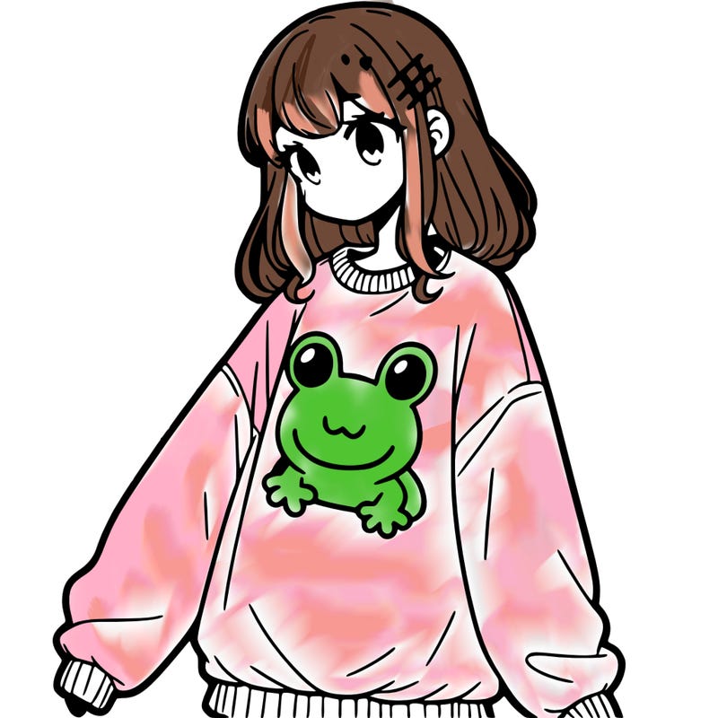 girl wearing frogging sweatshirt