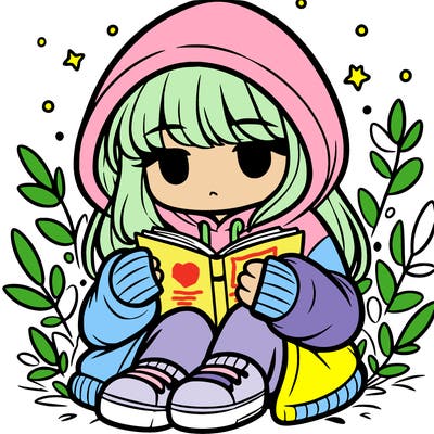 girl in oversized hoodie reading a book