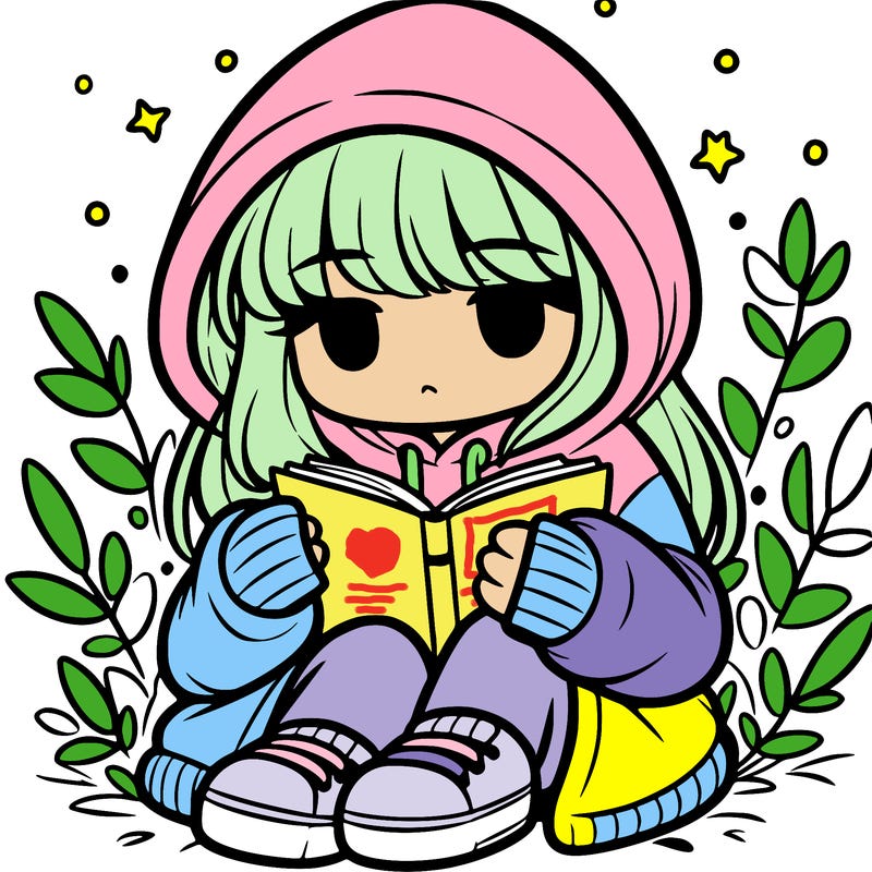 girl in oversized hoodie reading a book
