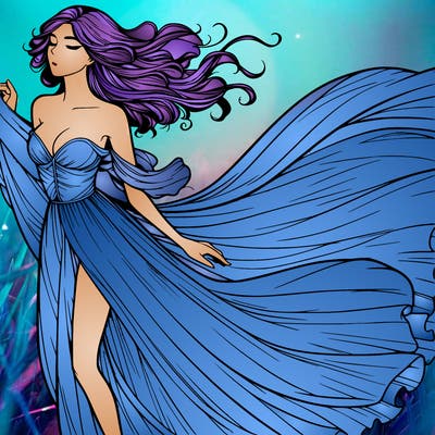 realistic woman in dress flowing the the wind