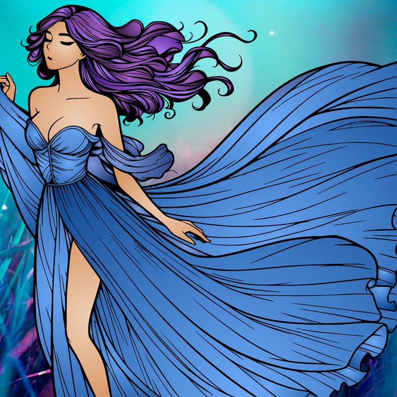 realistic woman in dress flowing the the wind