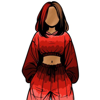 realistic girl faceless with baggy pants and a crop top