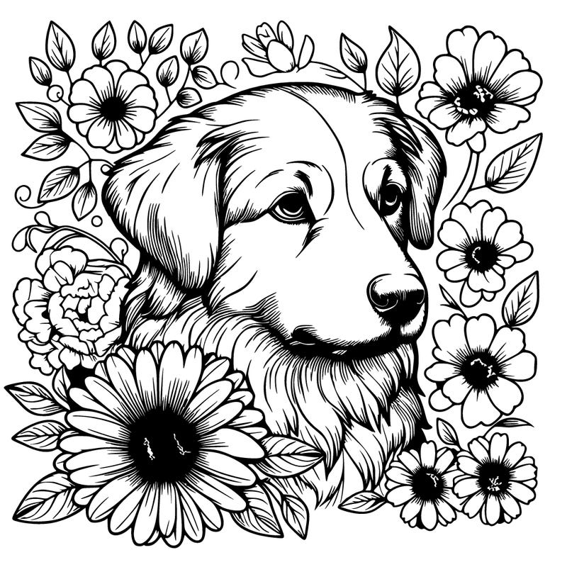 realistic dog with flowers
