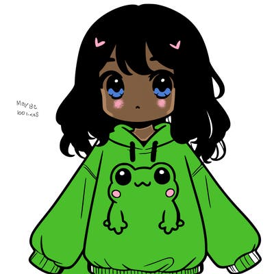girl wearing frogging sweatshirt