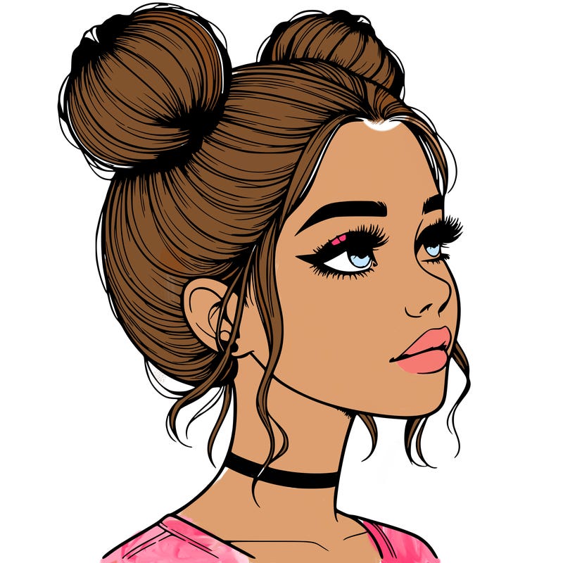 realistic girl with buns on the top of her head