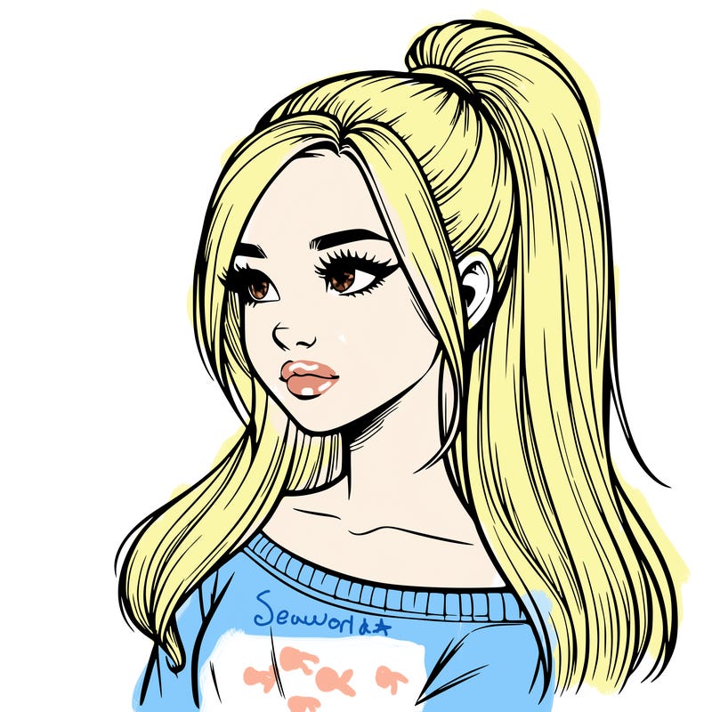 realistic girl with a high ponytail