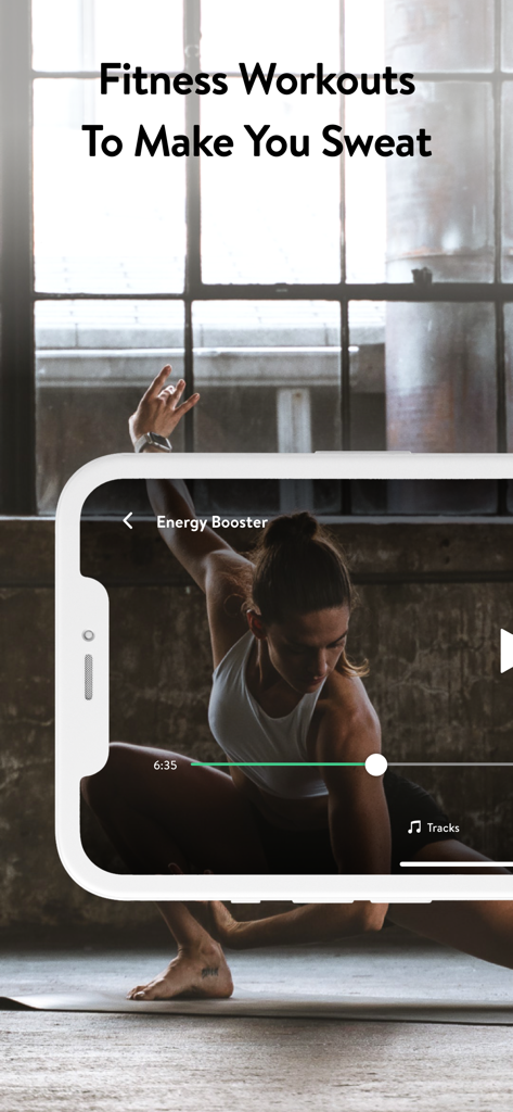 Ein Smartphone-Bildschirm mit einem Yoga-inspirierten Fitness-Workout aus der Asana Rebel App
