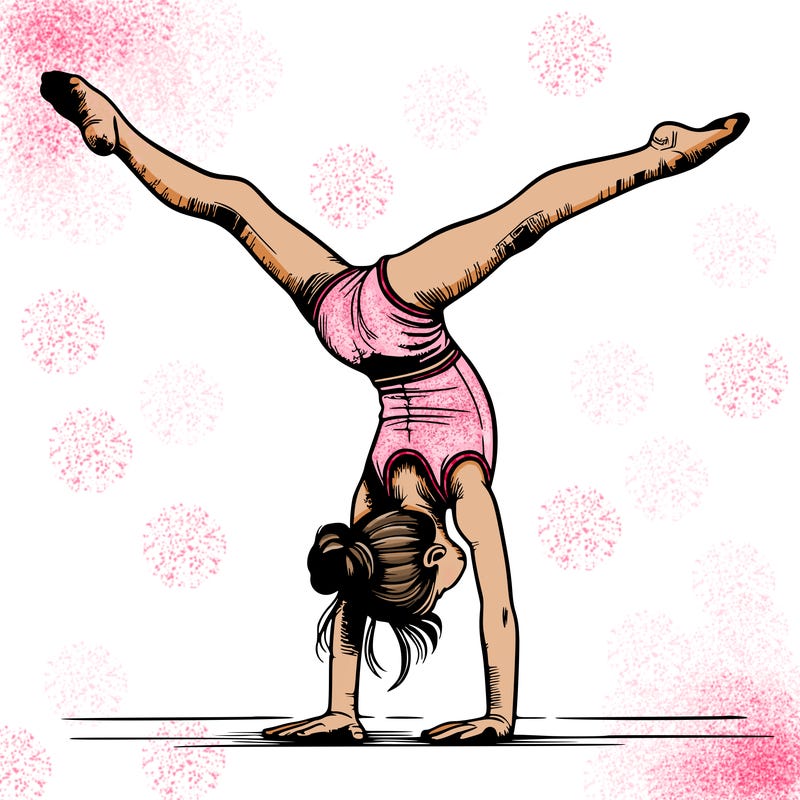 realistic gymnastic hand stand girl in four splits