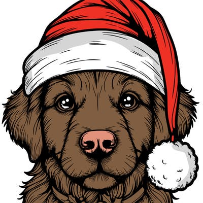 realistic dog with a christmas hat