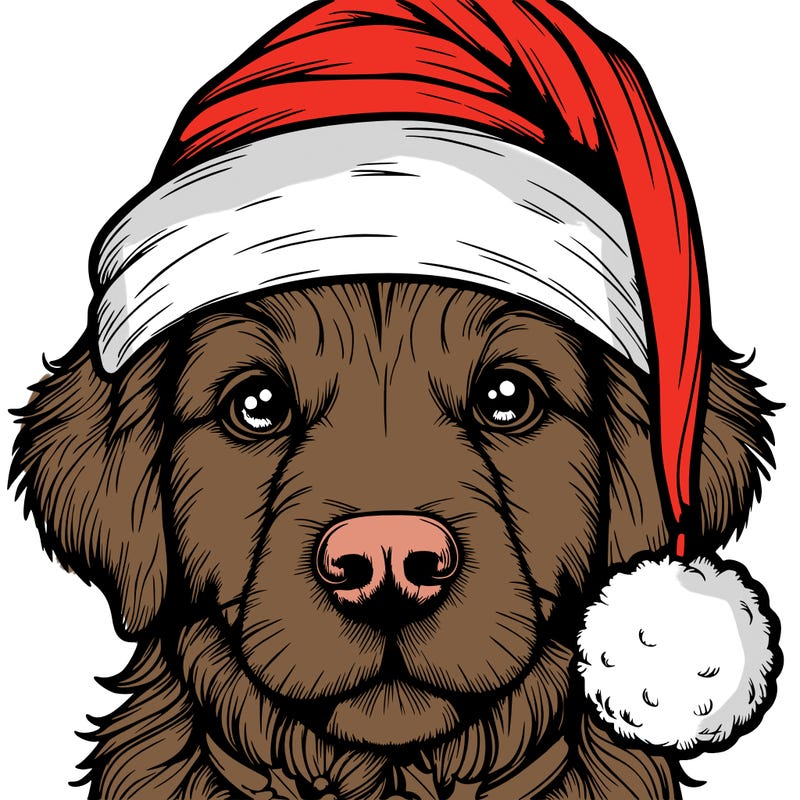 realistic dog with a christmas hat