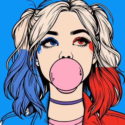 realististic girl blowing bubble -gum