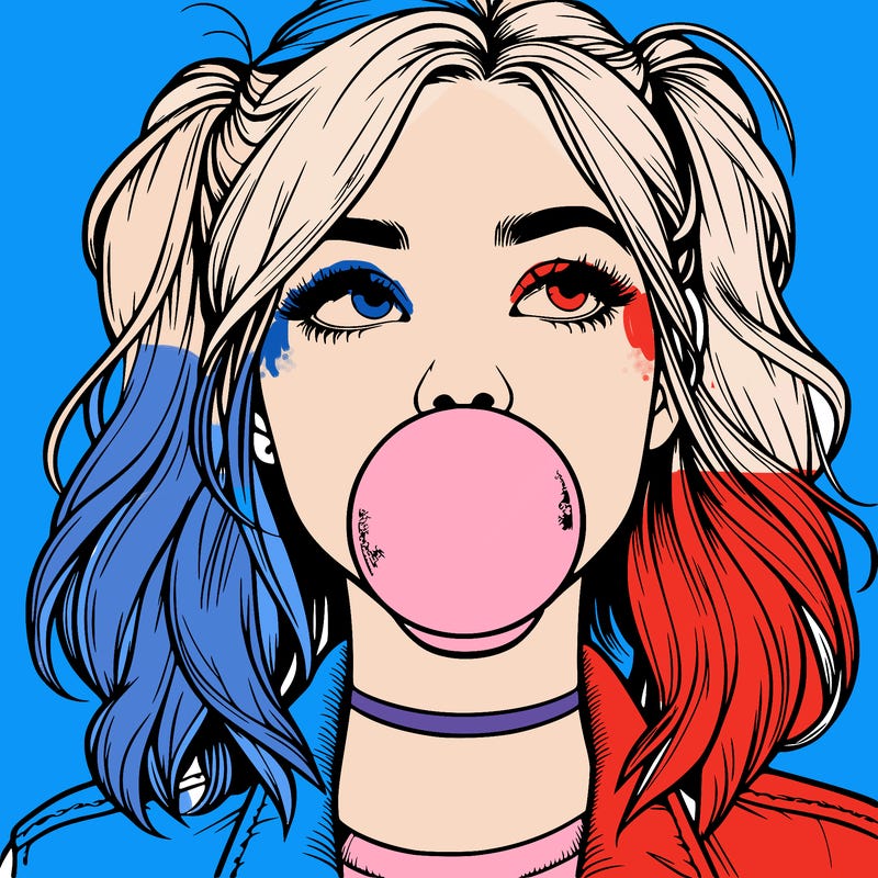 realististic girl blowing bubble -gum