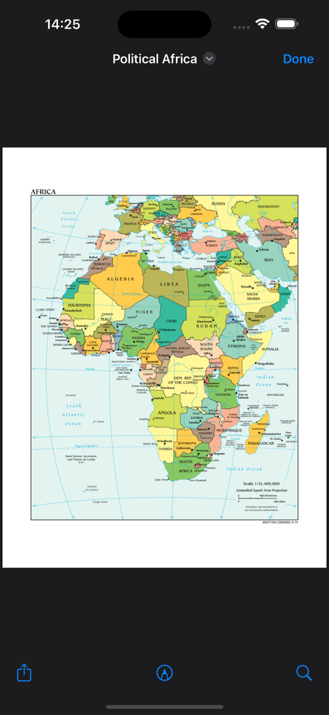 World Maps — Offline Atlas - A detailed political map of Africa showing country boundaries and names within the World Maps Offline Atlas app