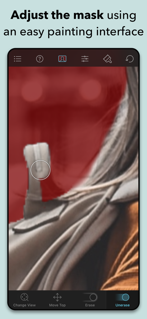 Ajustando uma máscara de seleção de foto com a interface de pintura do Juxtaposer