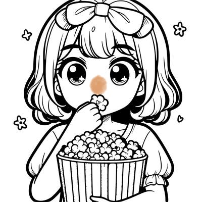 a girl eating  popcorn