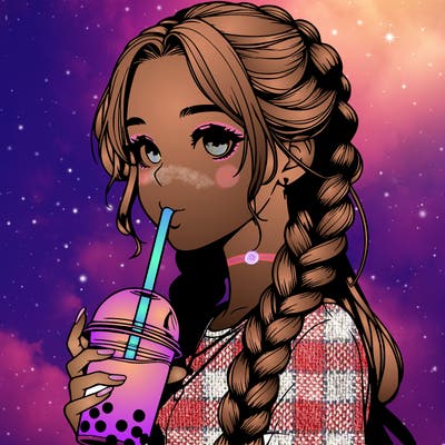 realistic girl with braided hair drinking boba
