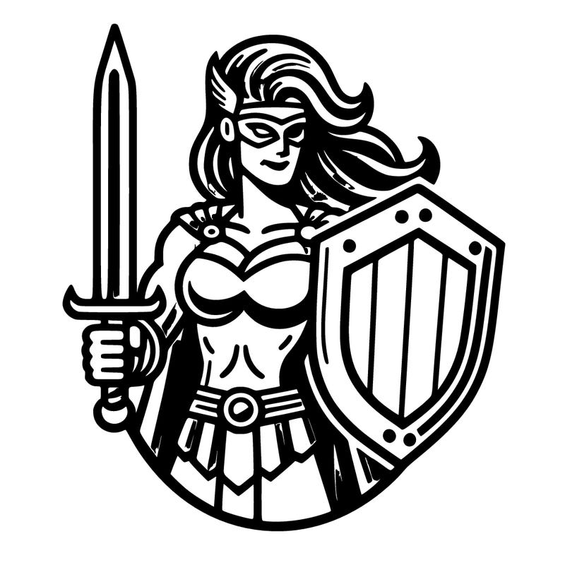 wonder woman holding a sword and shield