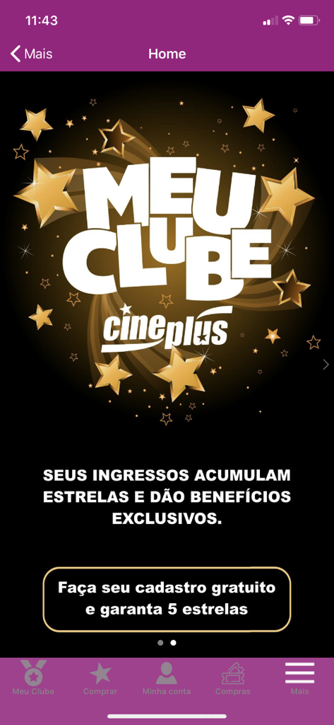 Cineplus - Interface du club de fidélité Cineplus montrant comment les utilisateurs gagnent des étoiles et des avantages exclusifs.