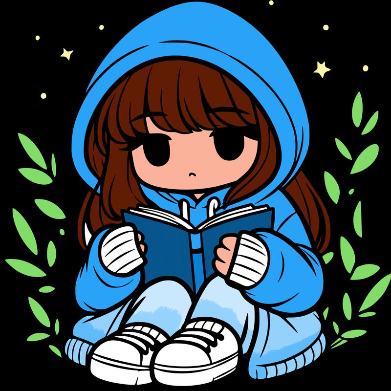 girl in oversized hoodie reading a book