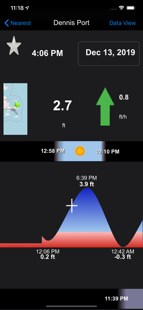 Real Tides & Currents Graph HD - Real Tides and Currents app showing a tide chart and current speed for Dennis Port