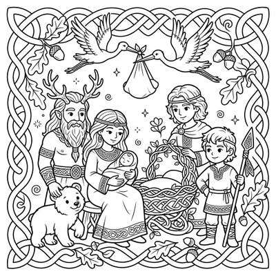 Step into a world where ancient legends meet new beginnings with this enchanting Celtic Deities Baby Shower coloring page. This delightful illustration captures the magic of a divine arrival, perfect for celebrating life and mythology.