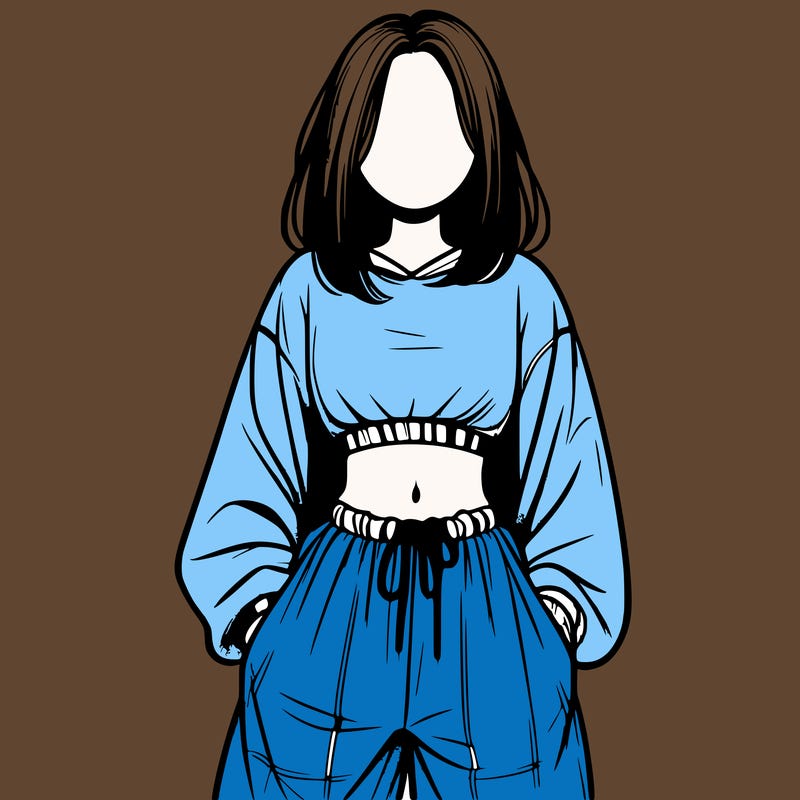 realistic girl faceless with baggy pants and a crop top